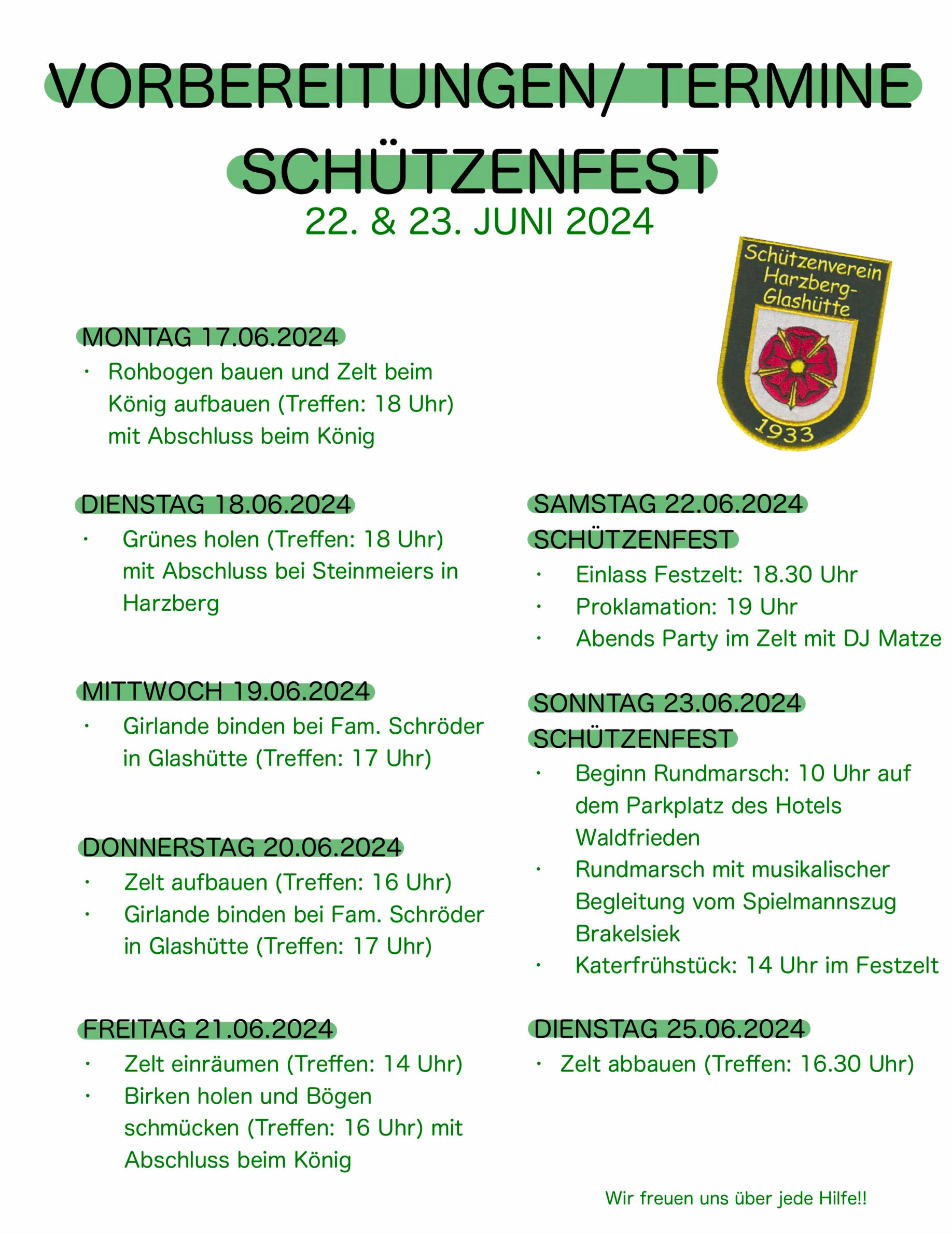Termine Schützenfest 2024 Termine Schützenfest 2024